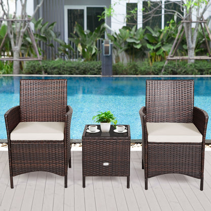3 Pc Rattan Patio Furniture Set, Cushioned Sofa, Glass Tabletop, White Patio Conversation Sets at Gallery Canada