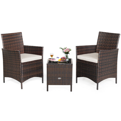 3 Pc Rattan Patio Furniture Set, Cushioned Sofa, Glass Tabletop, White Patio Conversation Sets at Gallery Canada