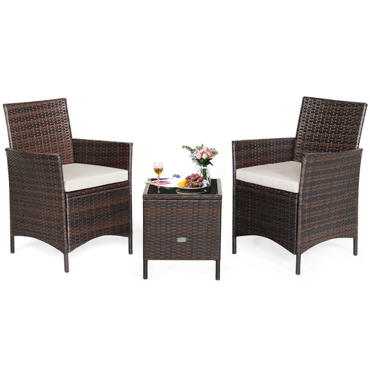 3 Pc Rattan Patio Furniture Set, Cushioned Sofa, Glass Tabletop, White Patio Conversation Sets White at Gallery Canada