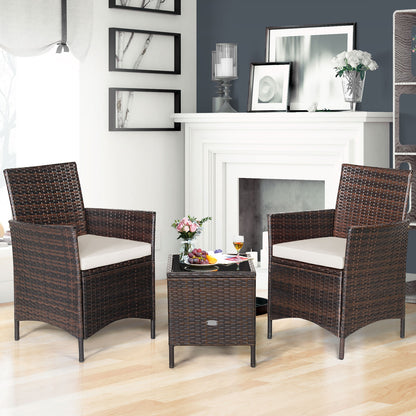 3 Pc Rattan Patio Furniture Set, Cushioned Sofa, Glass Tabletop, White Patio Conversation Sets at Gallery Canada