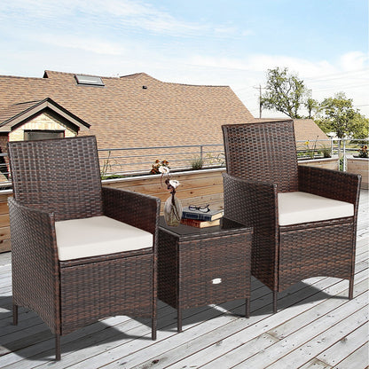 3 Pc Rattan Patio Furniture Set, Cushioned Sofa, Glass Tabletop, White Patio Conversation Sets at Gallery Canada