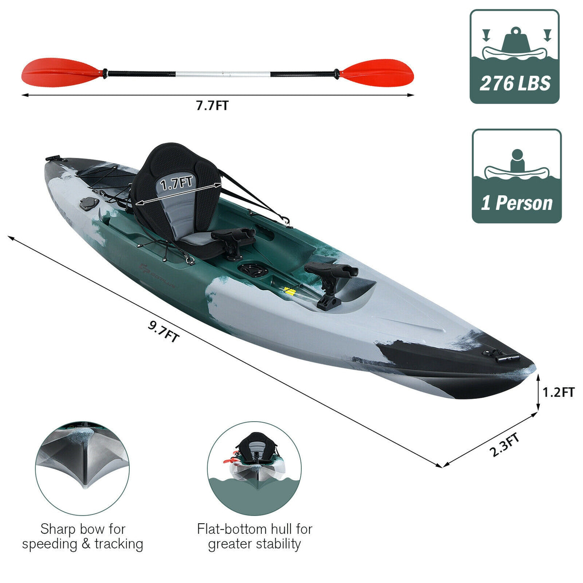 Sit On Top Fishing Kayak With Rod Holders, Paddle, Gray Surfing at Gallery Canada