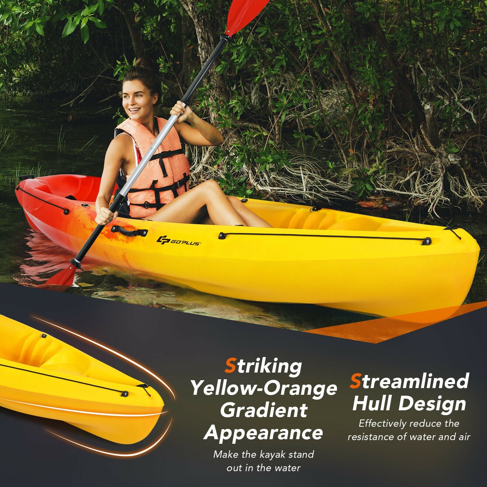 Single Sit On Top Kayak, Detachable Aluminum Paddle, Yellow Surfing at Gallery Canada