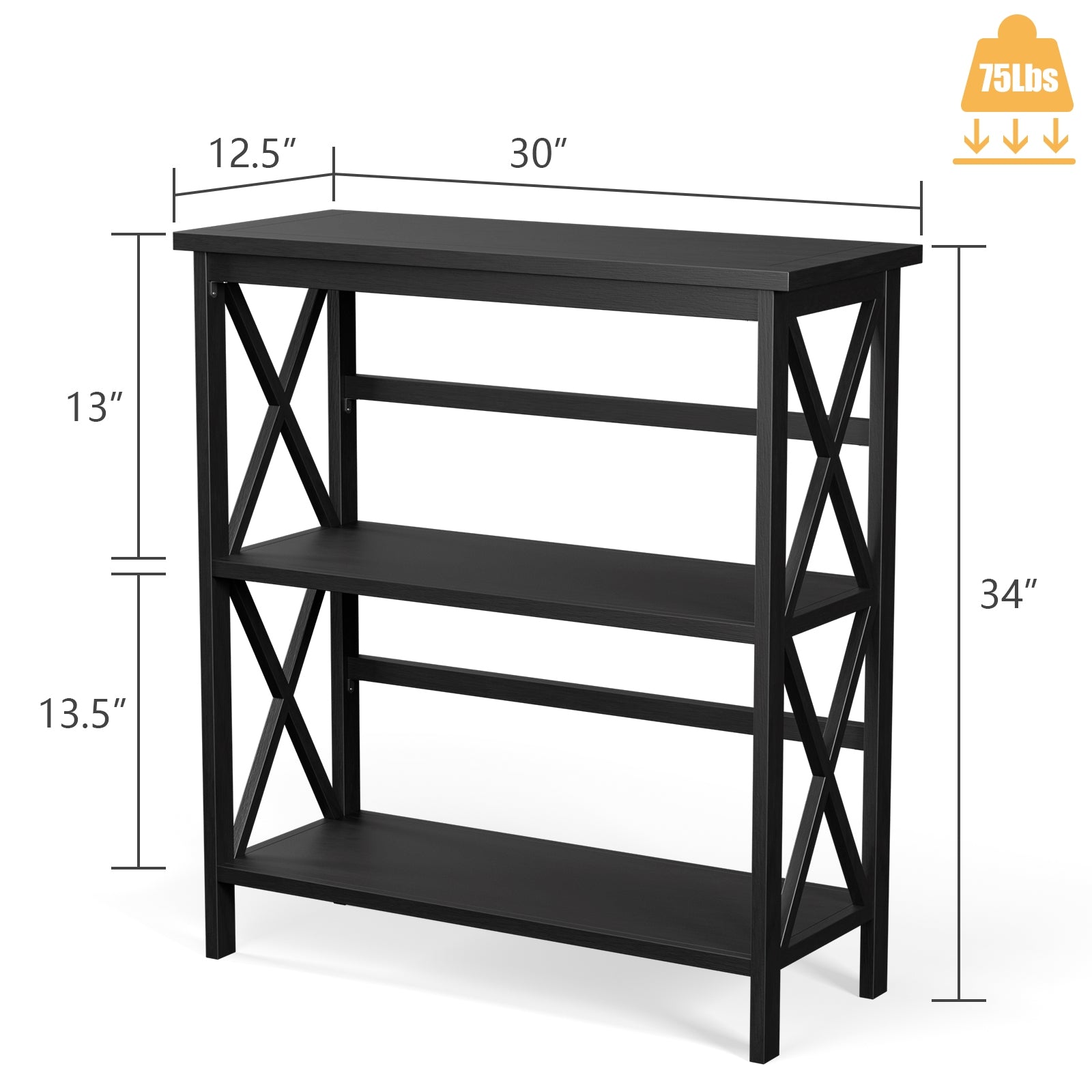 3-Tier Wooden Storage Shelf, Black Bookcases at Gallery Canada