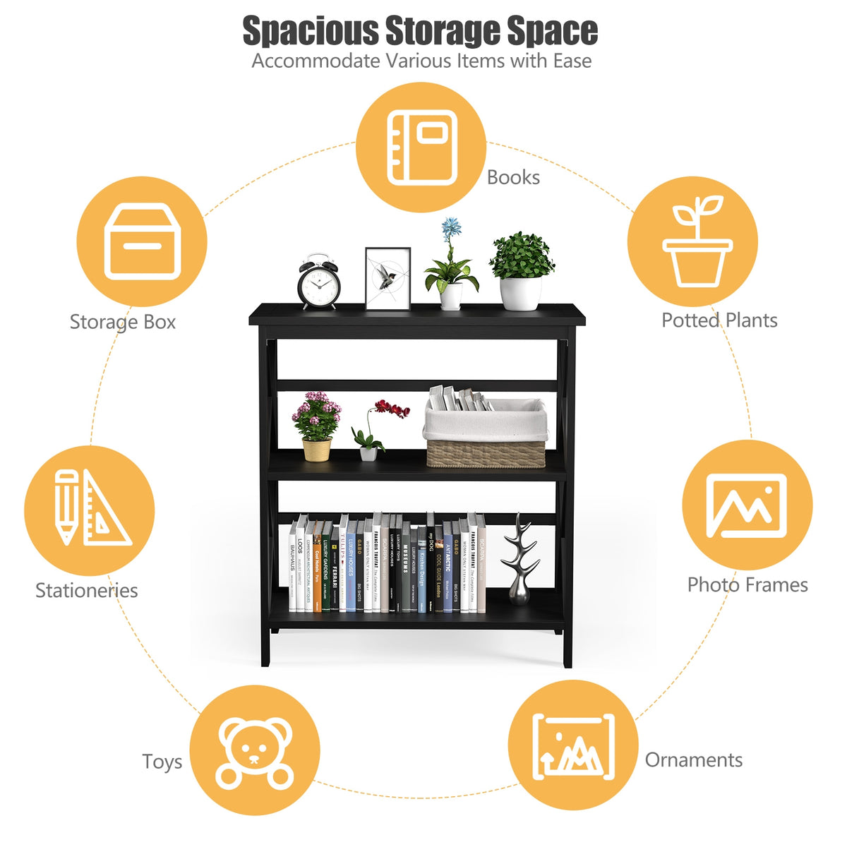 3-Tier Wooden Storage Shelf, Black Bookcases at Gallery Canada