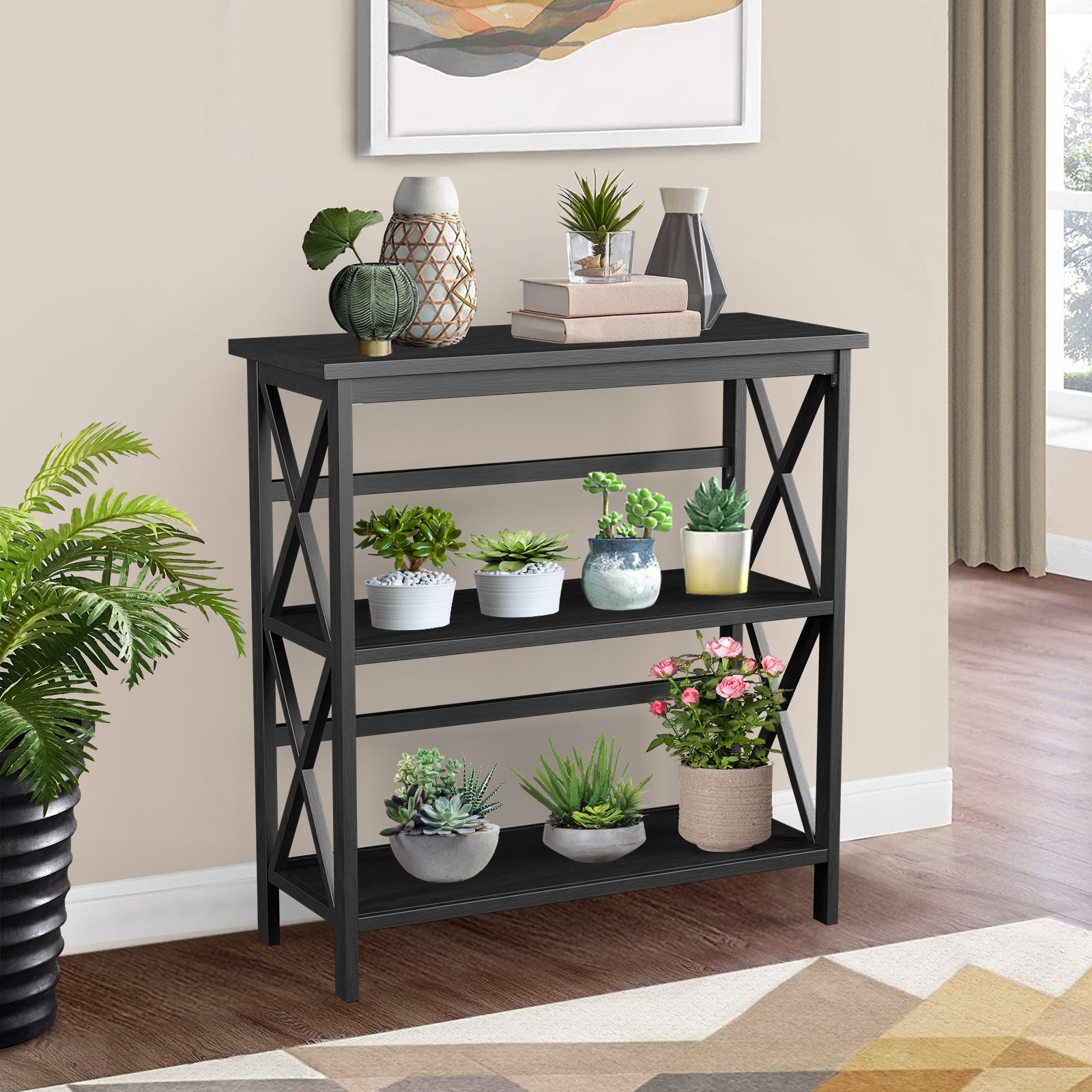 3-Tier Wooden Storage Shelf, Black Bookcases at Gallery Canada