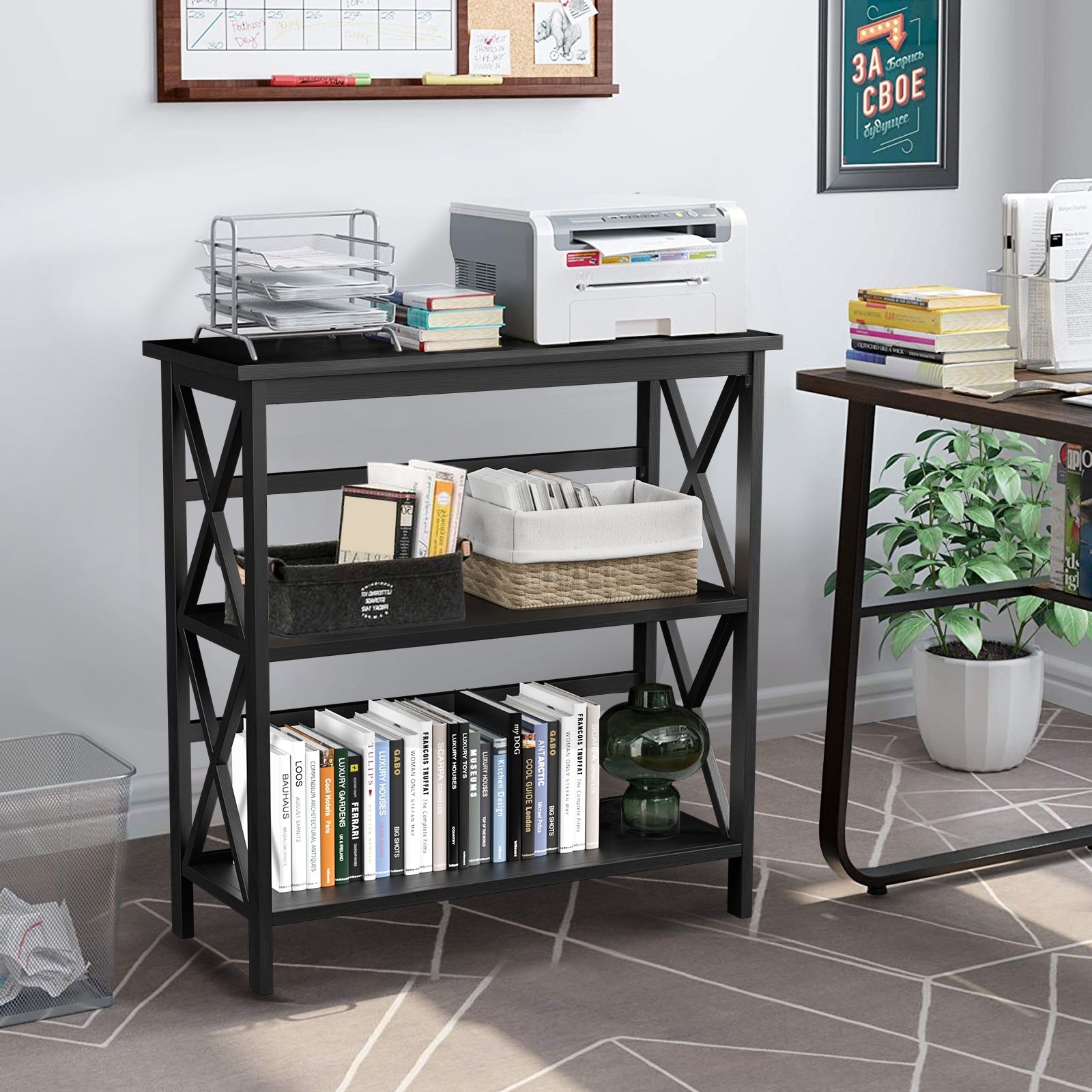 3-Tier Wooden Storage Shelf, Black Bookcases at Gallery Canada