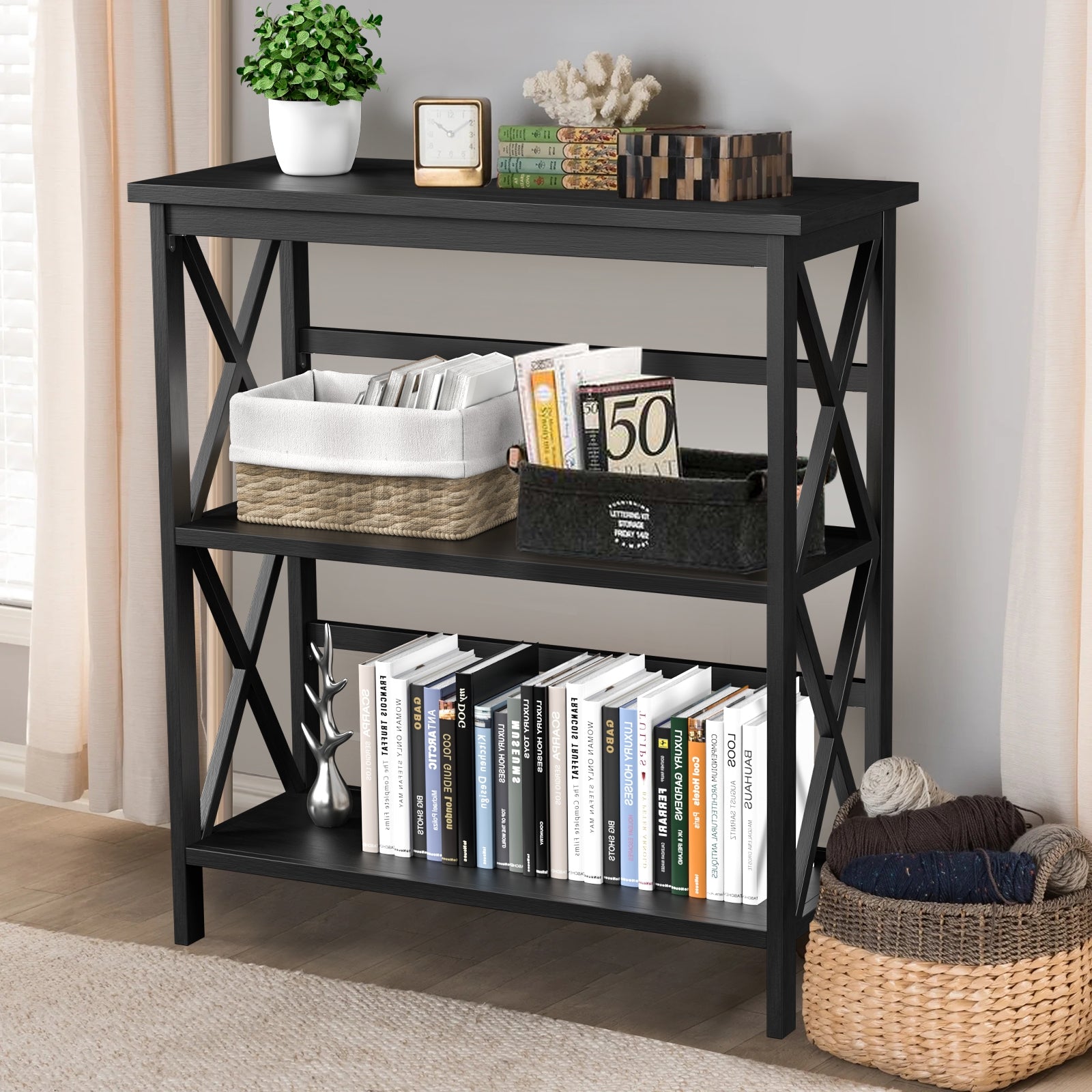 3-Tier Wooden Storage Shelf, Black Bookcases at Gallery Canada