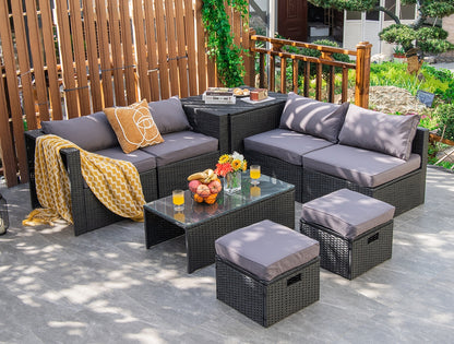 8 Piece Patio Rattan Storage Table Set, Gray Outdoor Sectionals at Gallery Canada