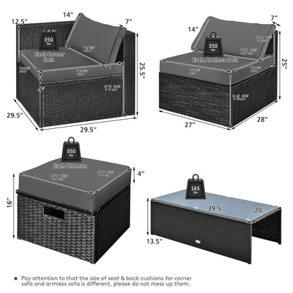 8 Piece Patio Rattan Storage Table Set, Gray Outdoor Sectionals at Gallery Canada