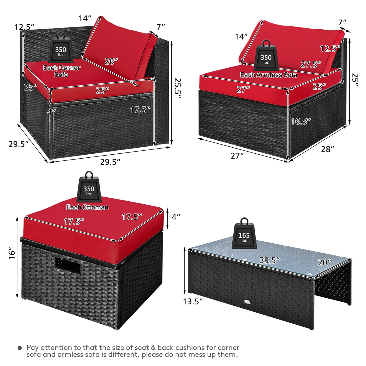 8-Piece Patio Rattan Storage Table Set, Red Outdoor Sectionals at Gallery Canada