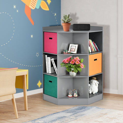 3-Tier Kids Storage Shelf, Corner Cabinet With 3 Baskets, Gray
