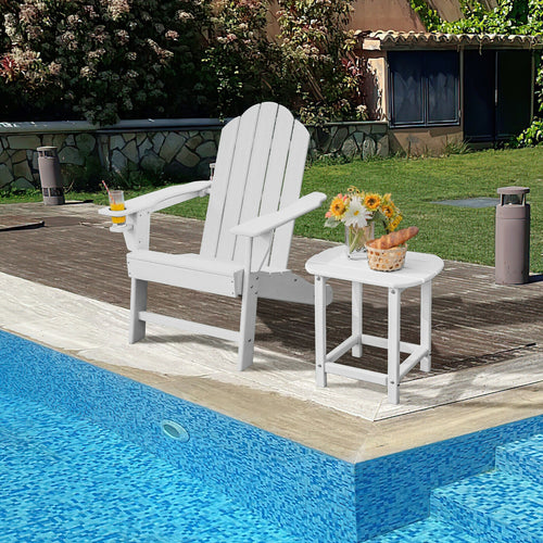 Outdoor Adirondack Chair With Built-In Cup Holder, White