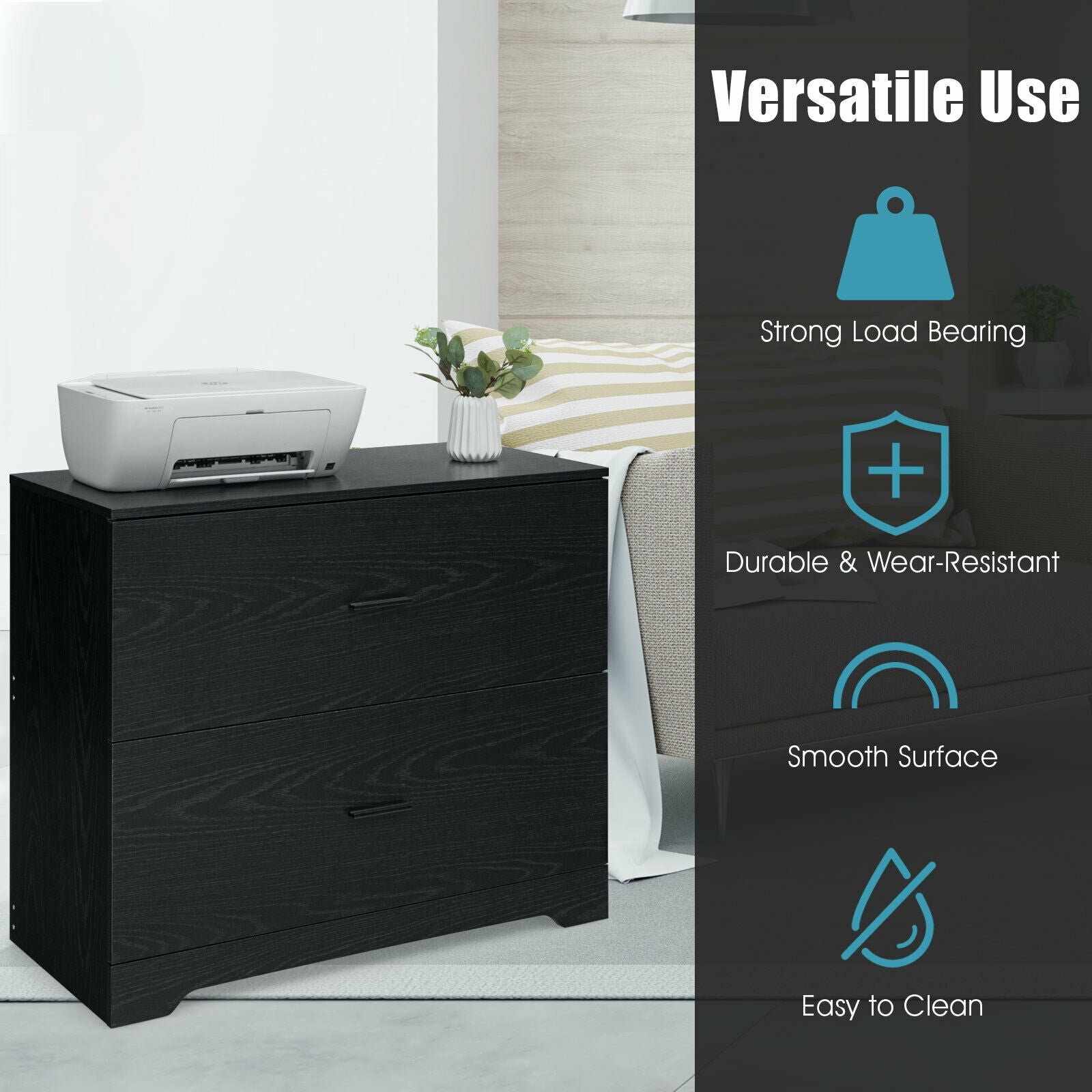 2-Drawer Lateral File Cabinet, Black File Cabinets at Gallery Canada