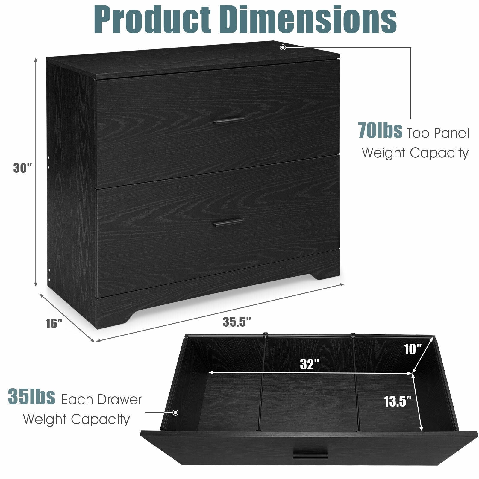2-Drawer Lateral File Cabinet, Black File Cabinets at Gallery Canada