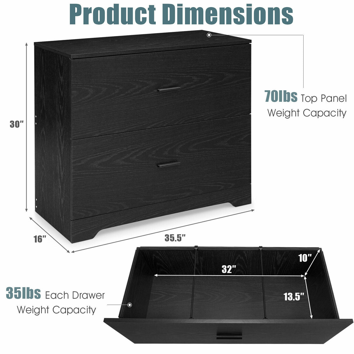 2-Drawer Lateral File Cabinet, Black File Cabinets at Gallery Canada
