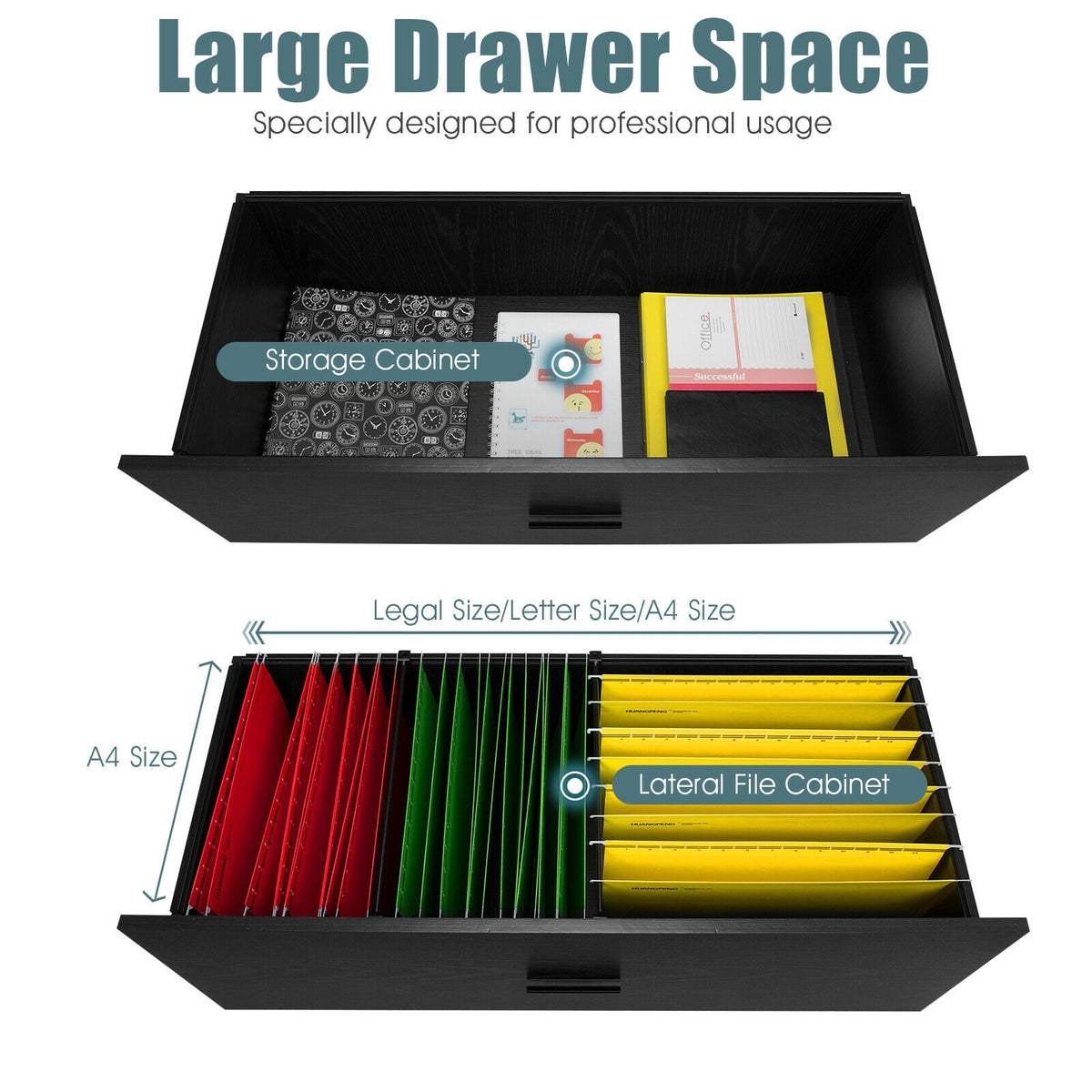 2-Drawer Lateral File Cabinet, Black File Cabinets at Gallery Canada