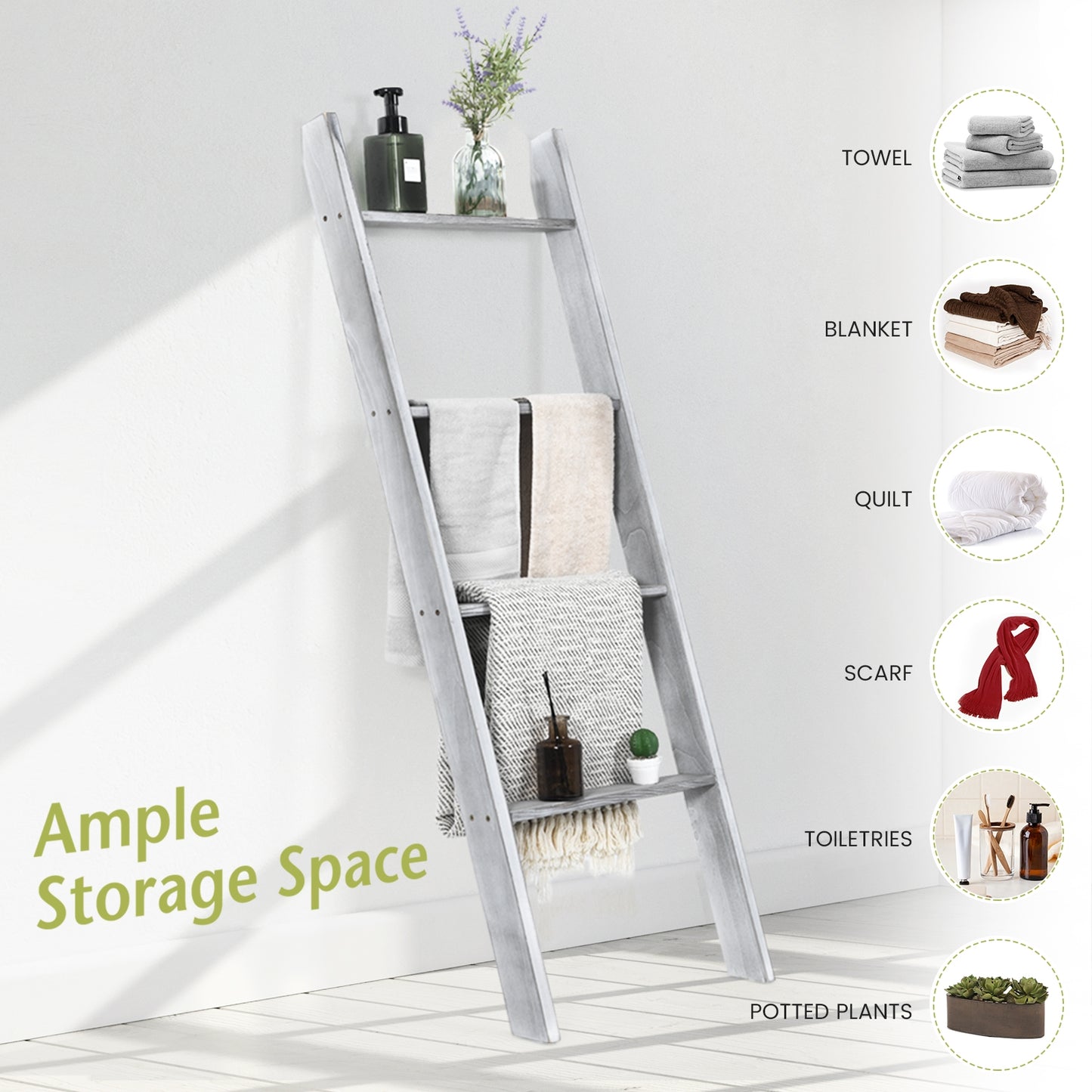 4-Tier Wall Leaning Ladder Shelf Stand, Gray Towel Racks at Gallery Canada
