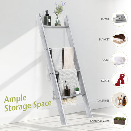 4-Tier Wall Leaning Ladder Shelf Stand, Gray Towel Racks at Gallery Canada