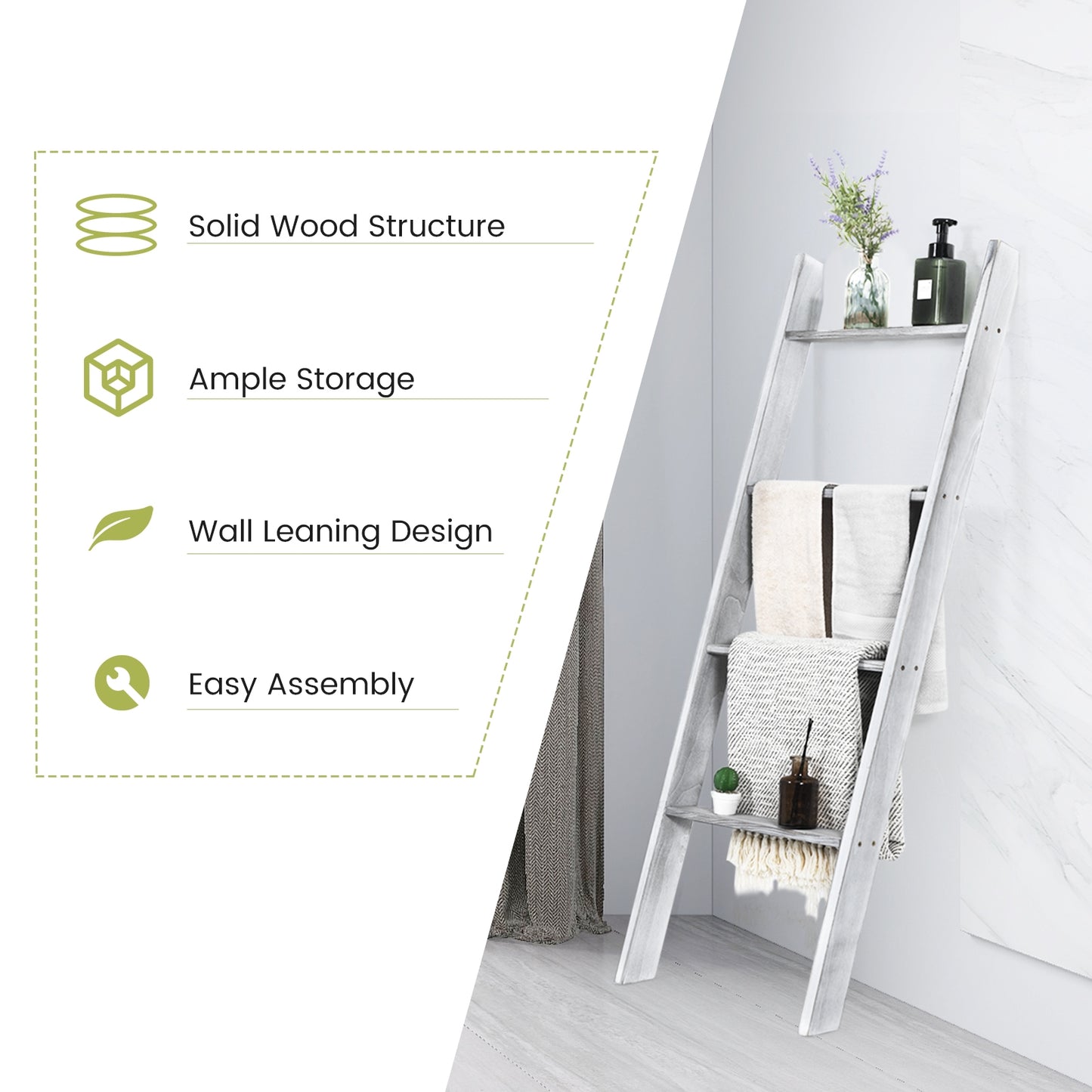 4-Tier Wall Leaning Ladder Shelf Stand, Gray Towel Racks at Gallery Canada