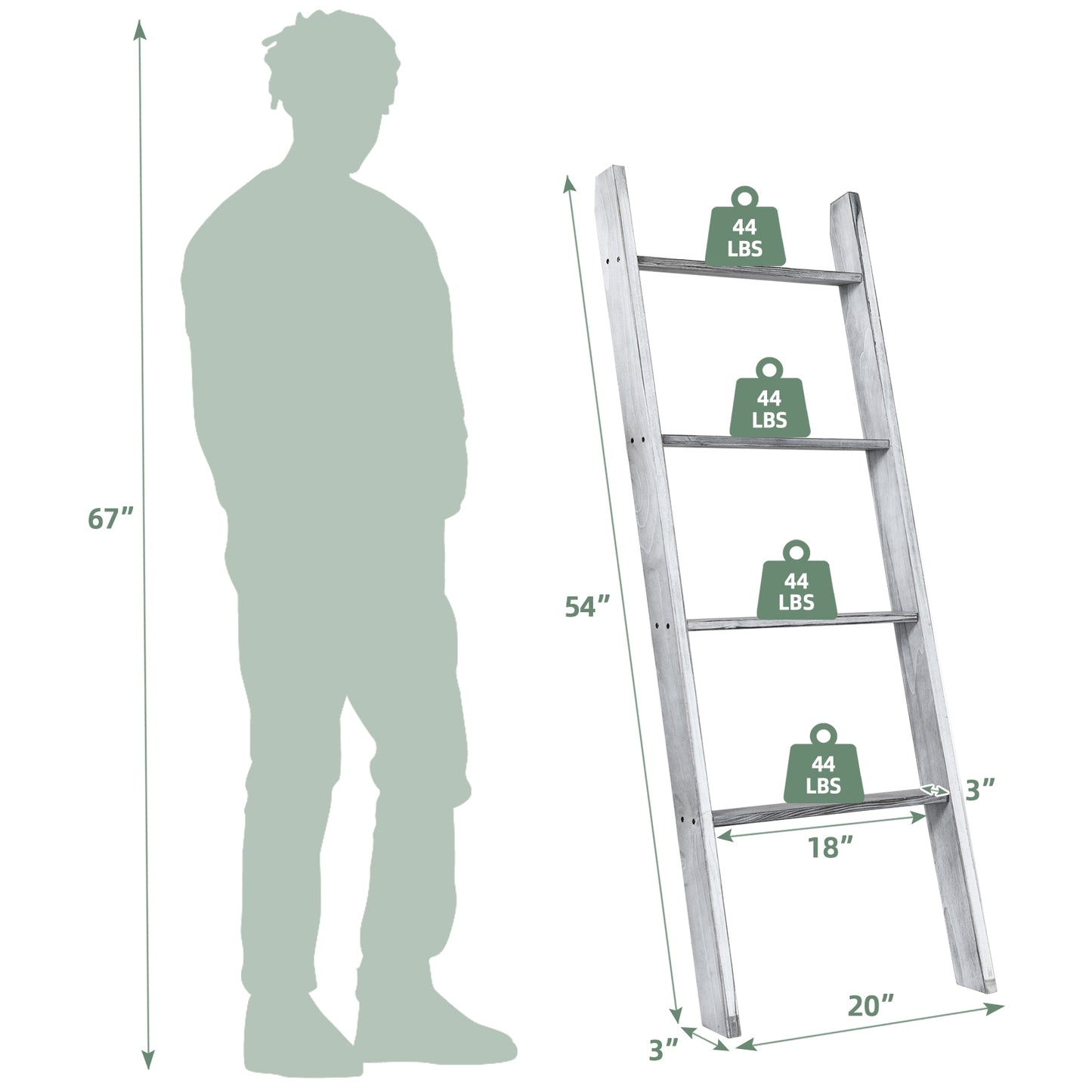 4-Tier Wall Leaning Ladder Shelf Stand, Gray Towel Racks at Gallery Canada