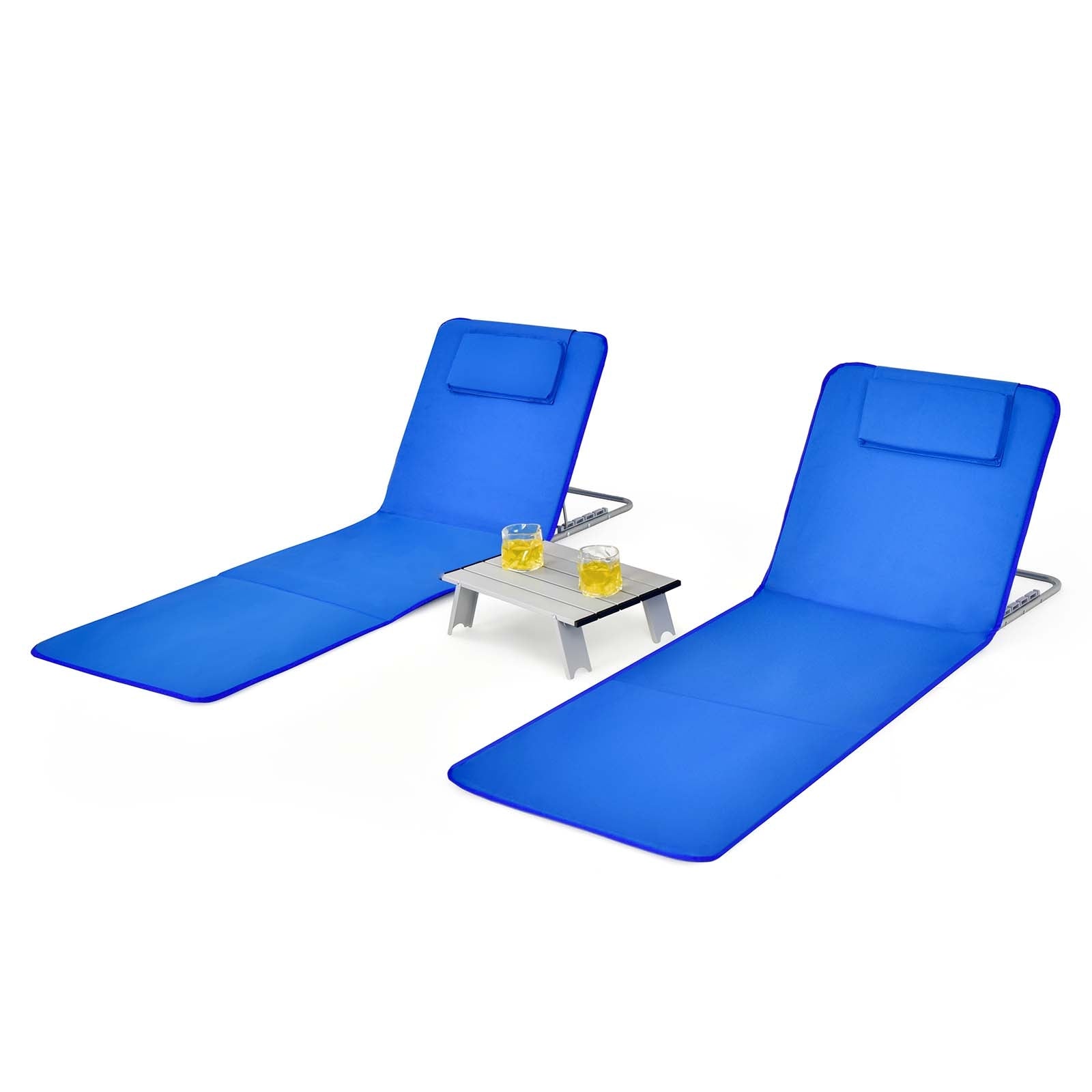 Beach Lounge Chair Mat Set, 3 Pieces, 2 Adjustable Chairs With Table, Blue Beach & Lawn Chairs at Gallery Canada