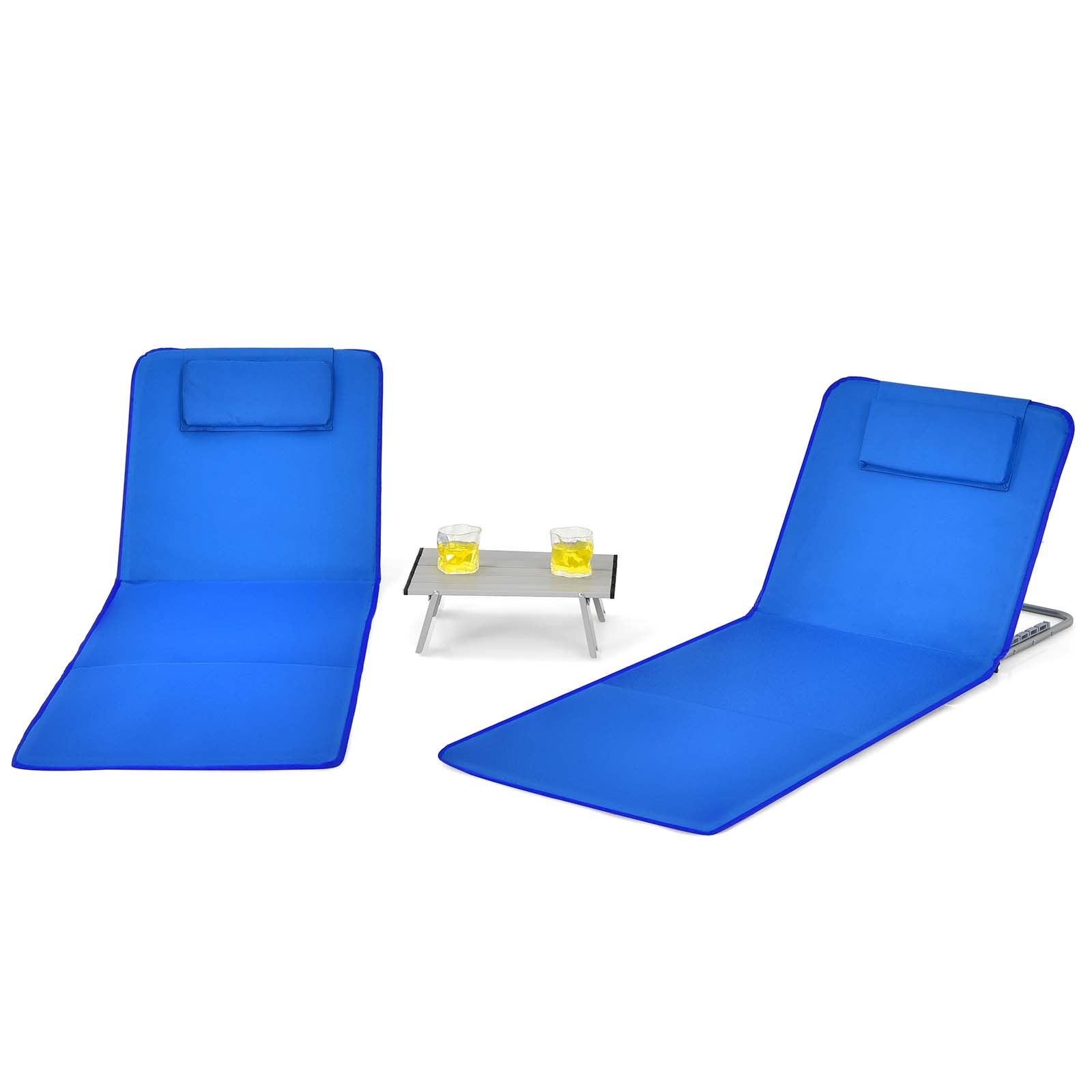 Beach Lounge Chair Mat Set, 3 Pieces, 2 Adjustable Chairs With Table, Blue Beach & Lawn Chairs at Gallery Canada