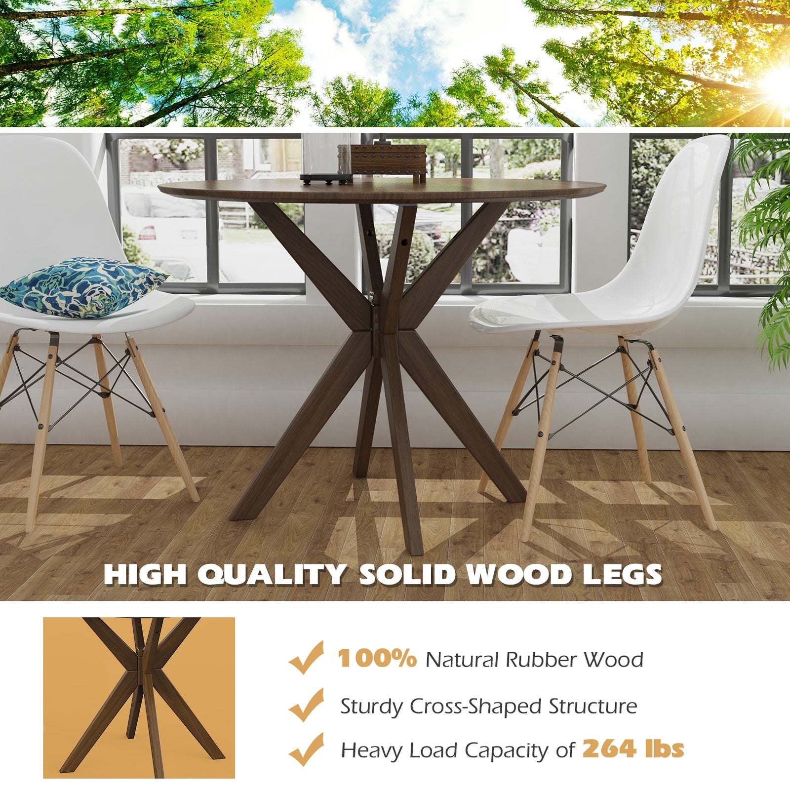 36 Inch Round Wood Dining Table, Intersecting Pedestal Base Dining Tables at Gallery Canada