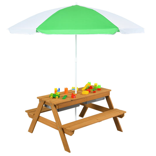 3-In-1 Kids Outdoor Picnic Water Sand Table, Green Kids Table & Chair Sets Green at Gallery Canada