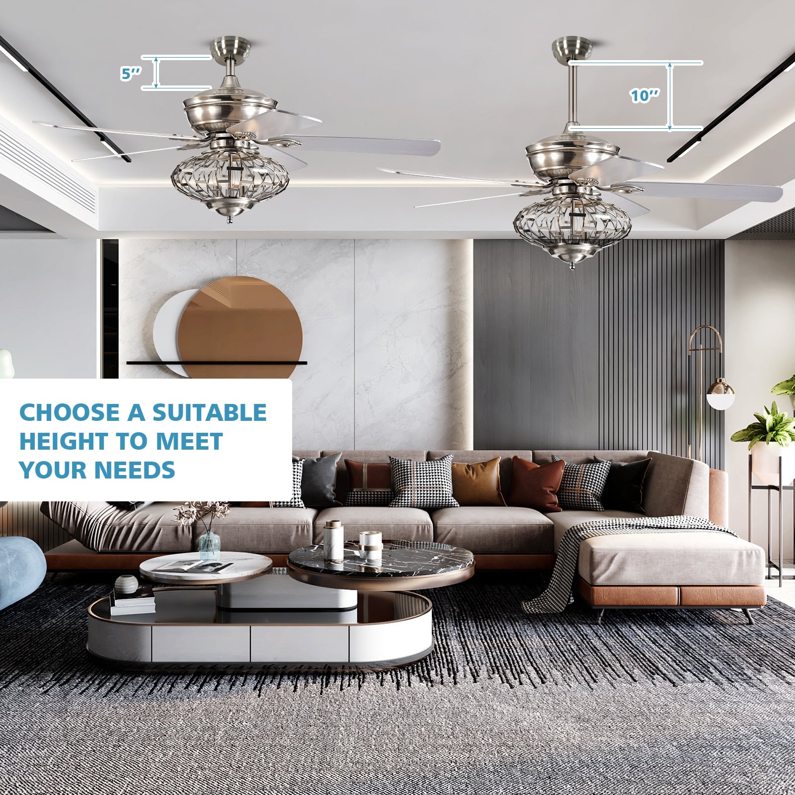 52 Inches Ceiling Fan, Wooden Blades, Remote Control, Silver Ceiling Fans at Gallery Canada