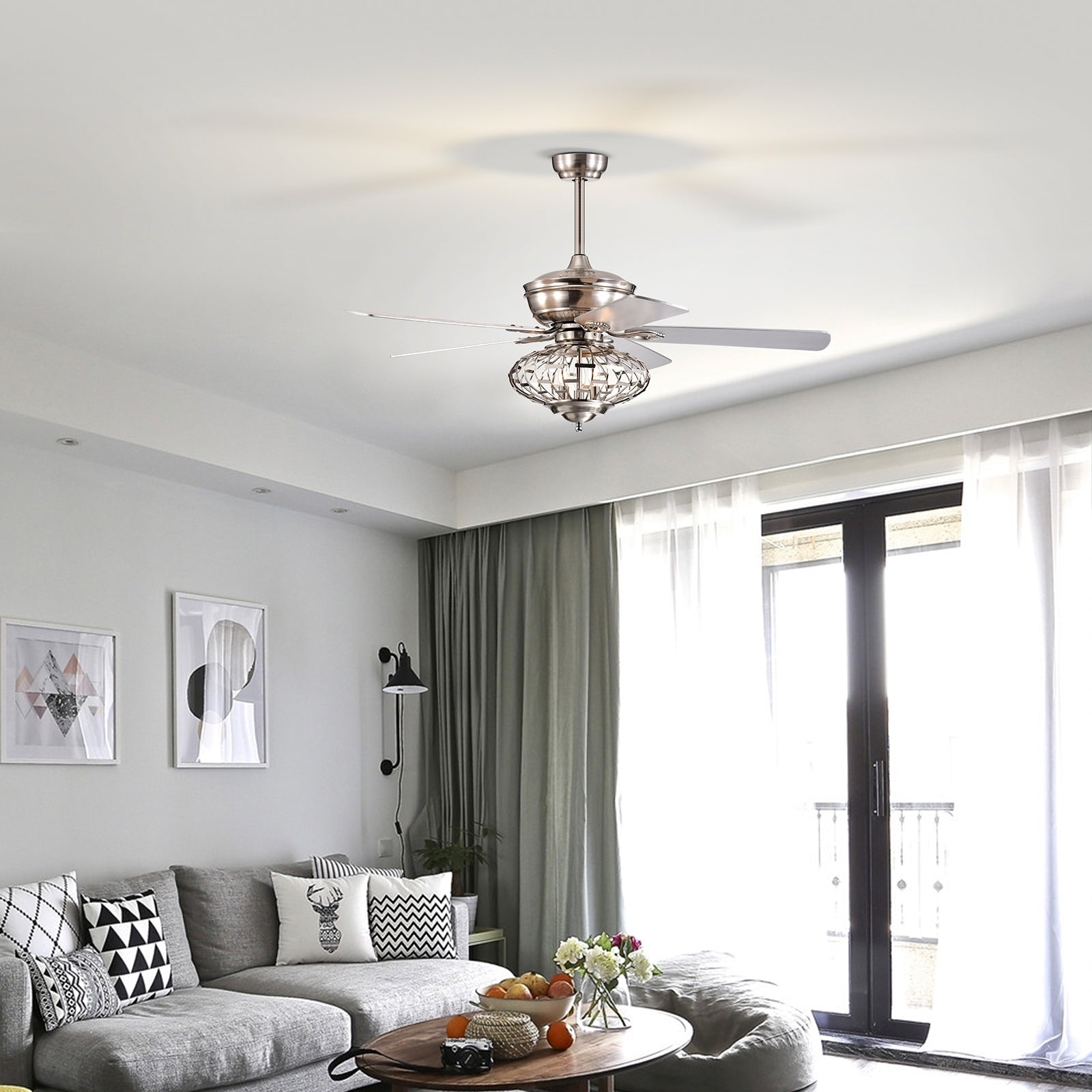 52 Inches Ceiling Fan, Wooden Blades, Remote Control, Silver Ceiling Fans at Gallery Canada