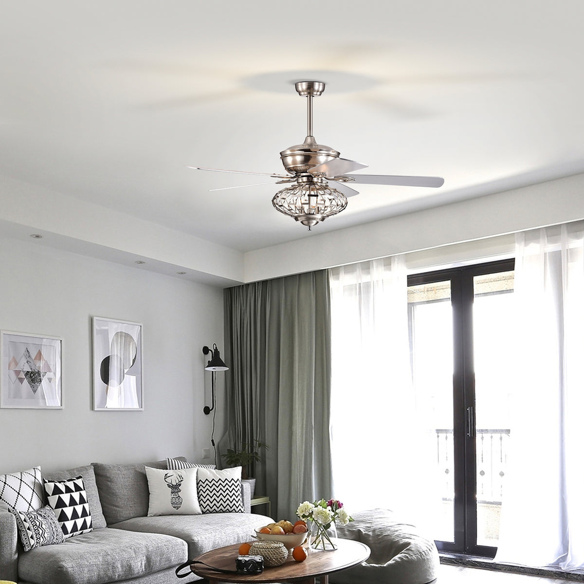 52 Inches Ceiling Fan, Wooden Blades, Remote Control, Silver Ceiling Fans at Gallery Canada