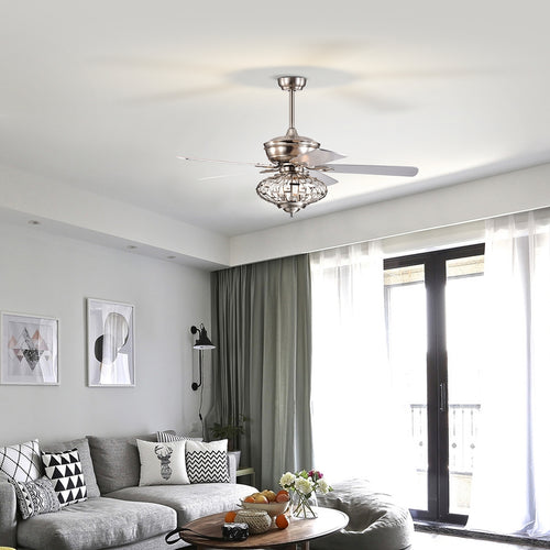 52 Inches Ceiling Fan, Wooden Blades, Remote Control, Silver