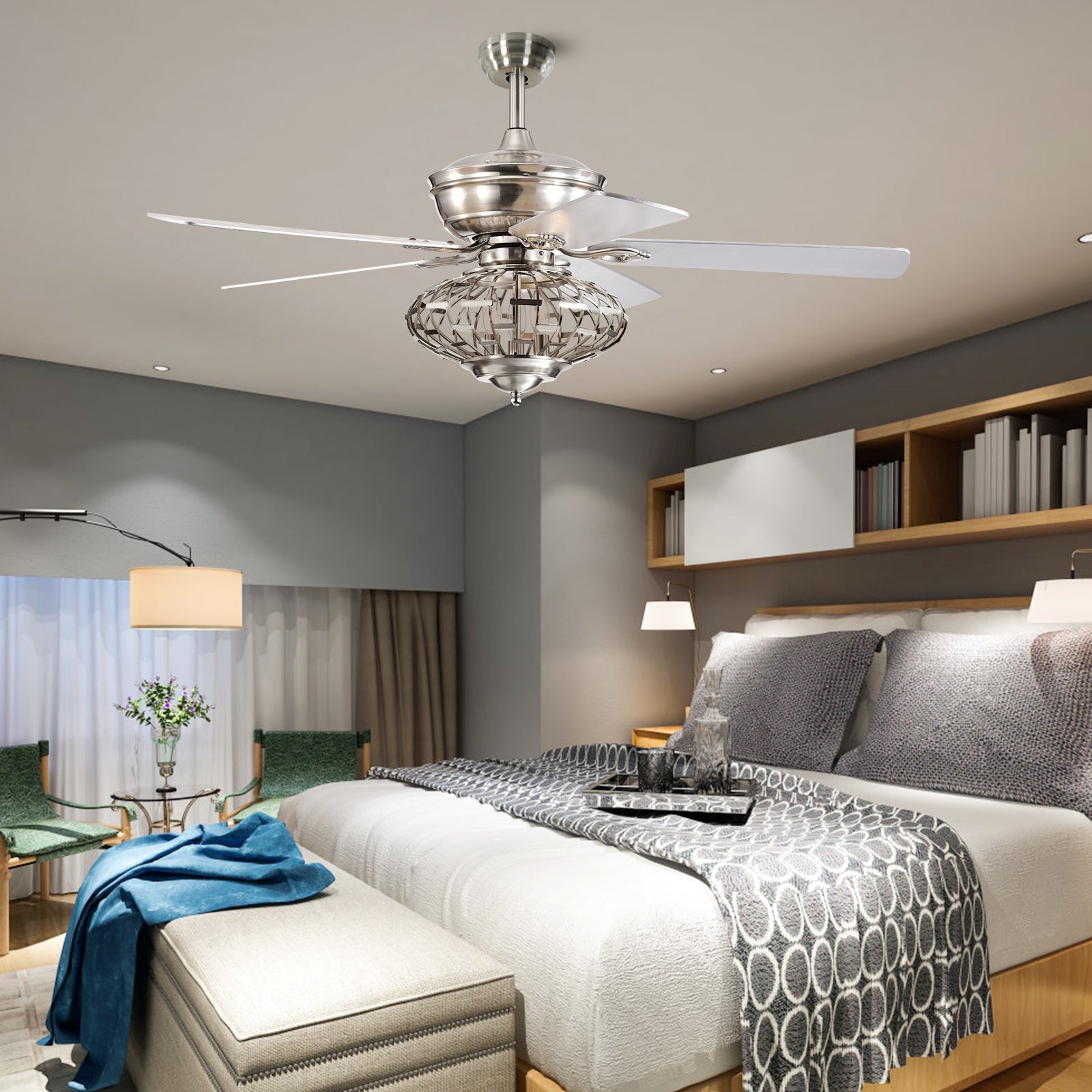 52 Inches Ceiling Fan, Wooden Blades, Remote Control, Silver Ceiling Fans at Gallery Canada