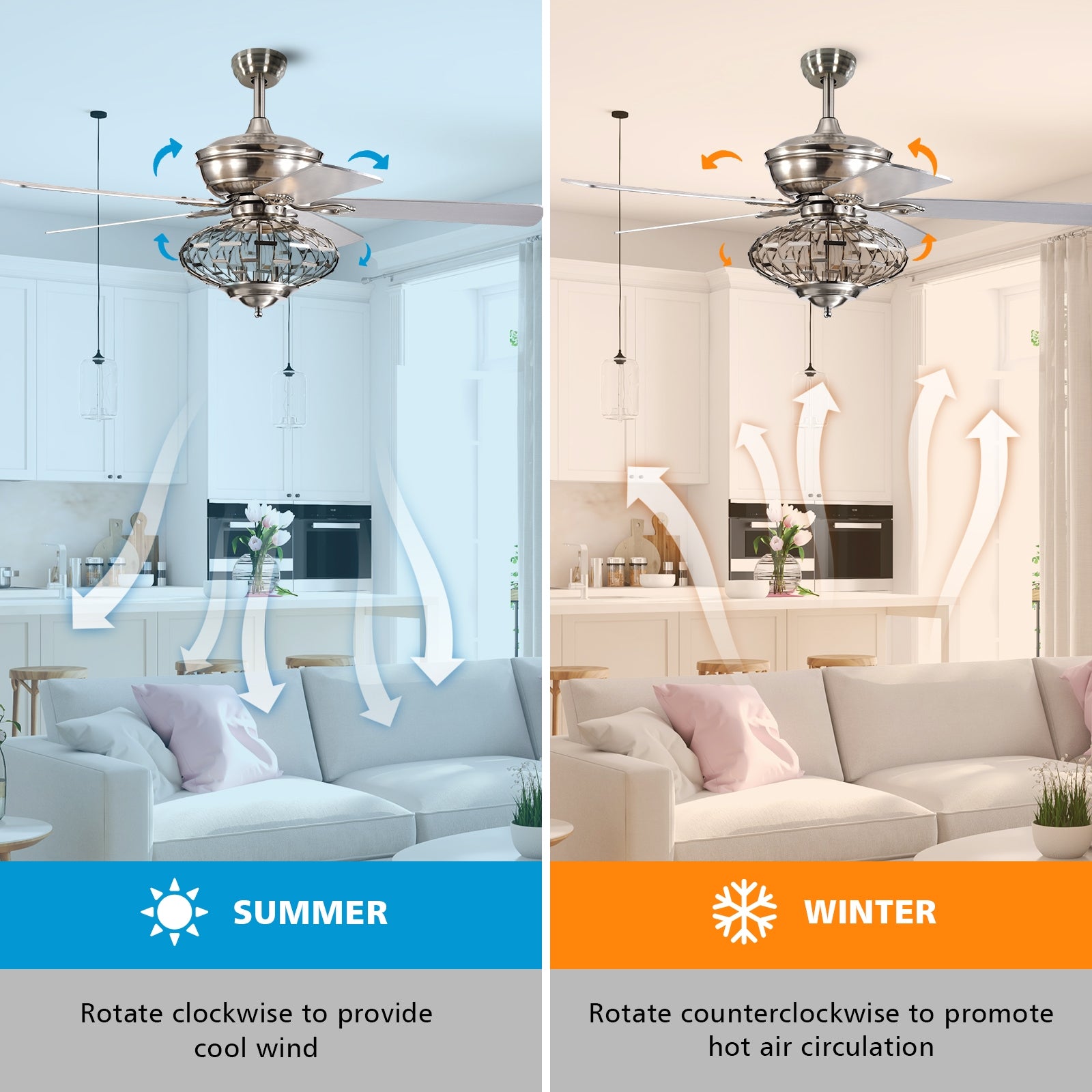 52 Inches Ceiling Fan, Wooden Blades, Remote Control, Silver Ceiling Fans at Gallery Canada