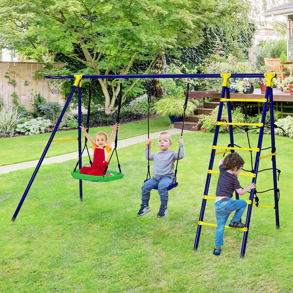 5-In-1 Outdoor Kids Swing Set, Metal Frame, Ground Stake, Blue Swing & Playsets at Gallery Canada