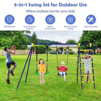 5-In-1 Outdoor Kids Swing Set, Metal Frame, Ground Stake, Blue Swing & Playsets at Gallery Canada