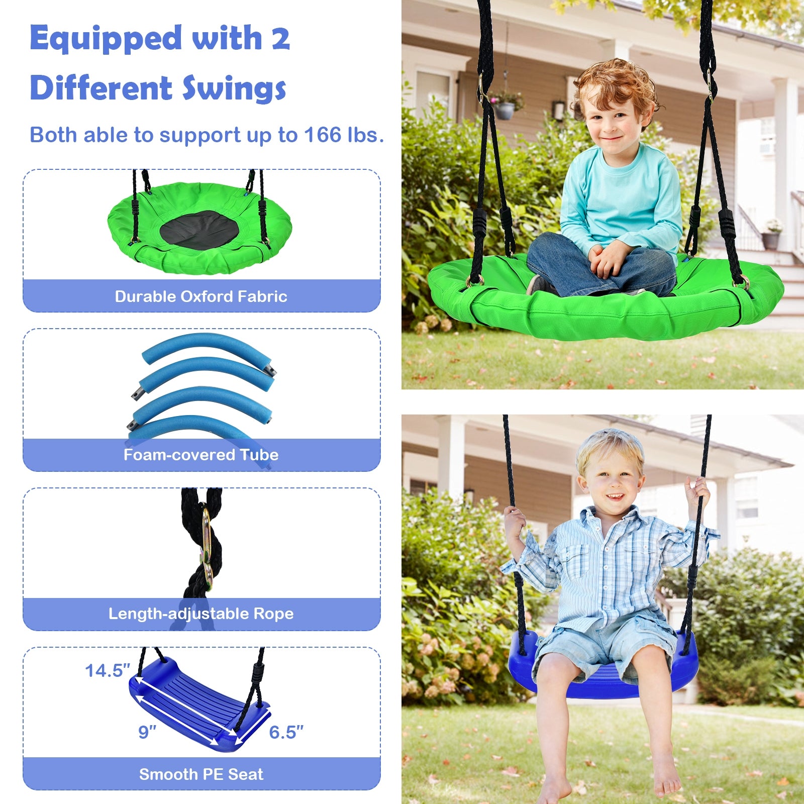 5-In-1 Outdoor Kids Swing Set, Metal Frame, Ground Stake, Blue Swing & Playsets at Gallery Canada
