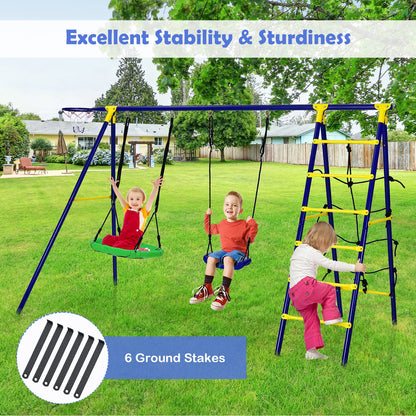 5-In-1 Outdoor Kids Swing Set, Metal Frame, Ground Stake, Blue Swing & Playsets at Gallery Canada