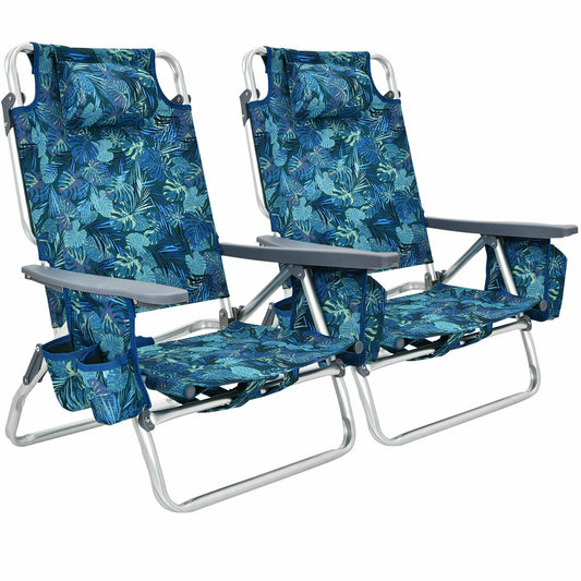 2-Pack Folding Backpack Beach Chair, 5-Position Reclining, Navy Beach & Lawn Chairs Navy at Gallery Canada