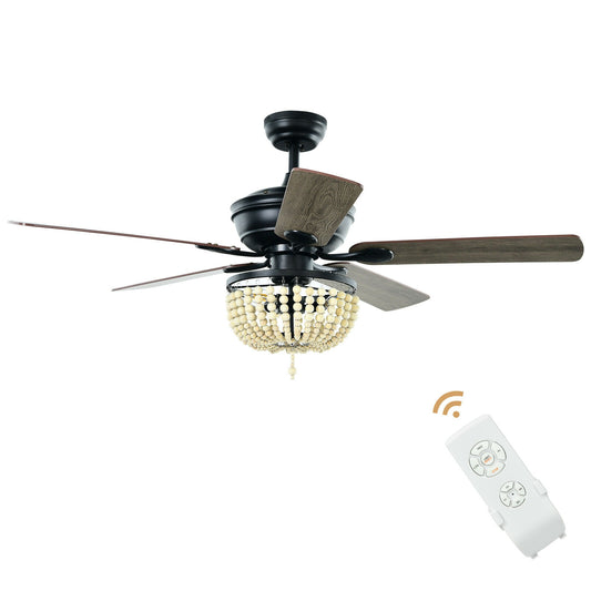 52 Inch Retro Ceiling Fan With Light, Reversible Blades, Remote Control, Black Ceiling Fans Black at Gallery Canada