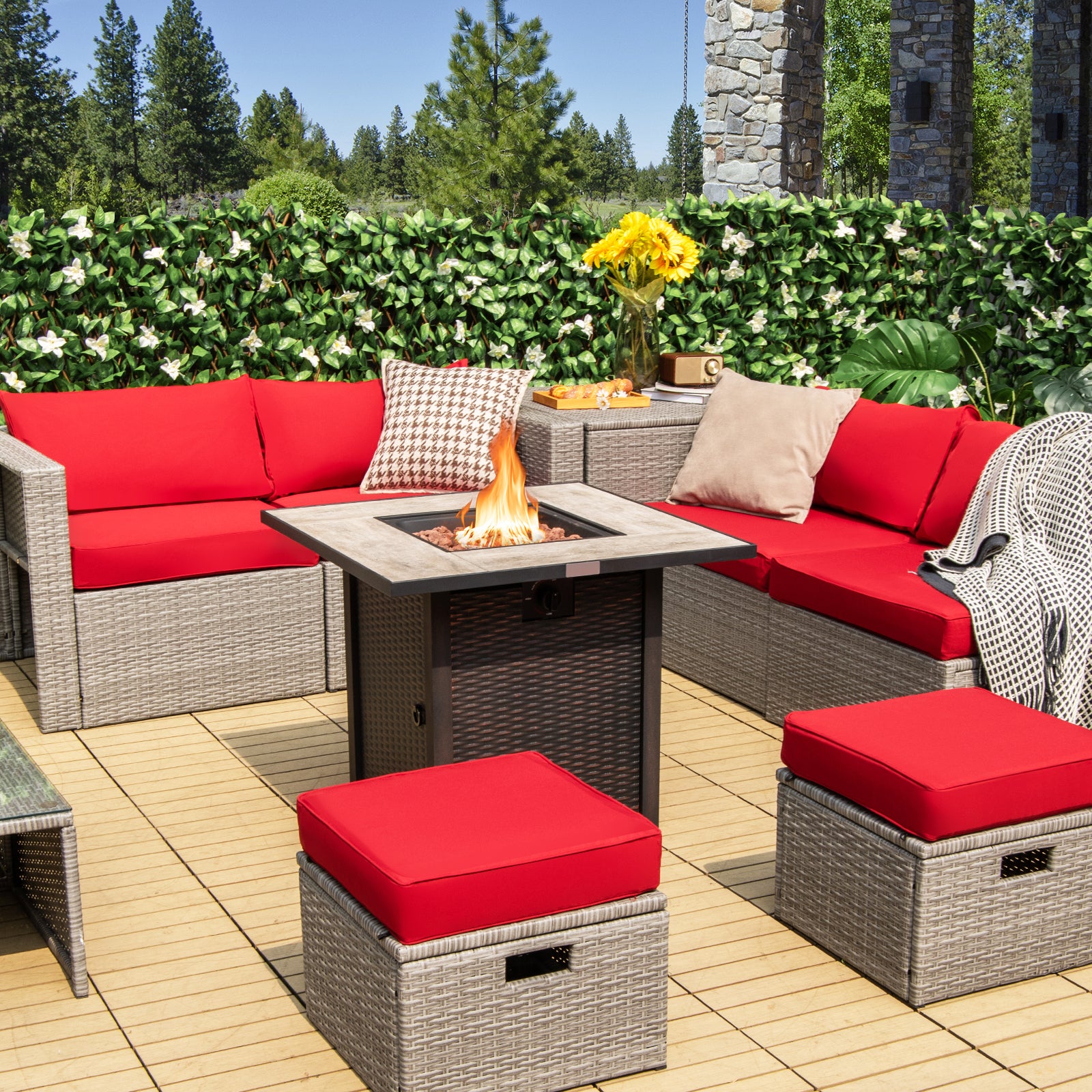 30 Inch Square Propane Gas Fire Pit Table, Ceramic Tabletop, Gray Fire Pit Tables at Gallery Canada