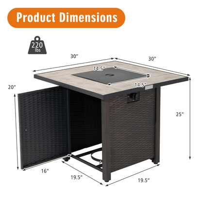 30 Inch Square Propane Gas Fire Pit Table, Ceramic Tabletop, Gray Fire Pit Tables at Gallery Canada