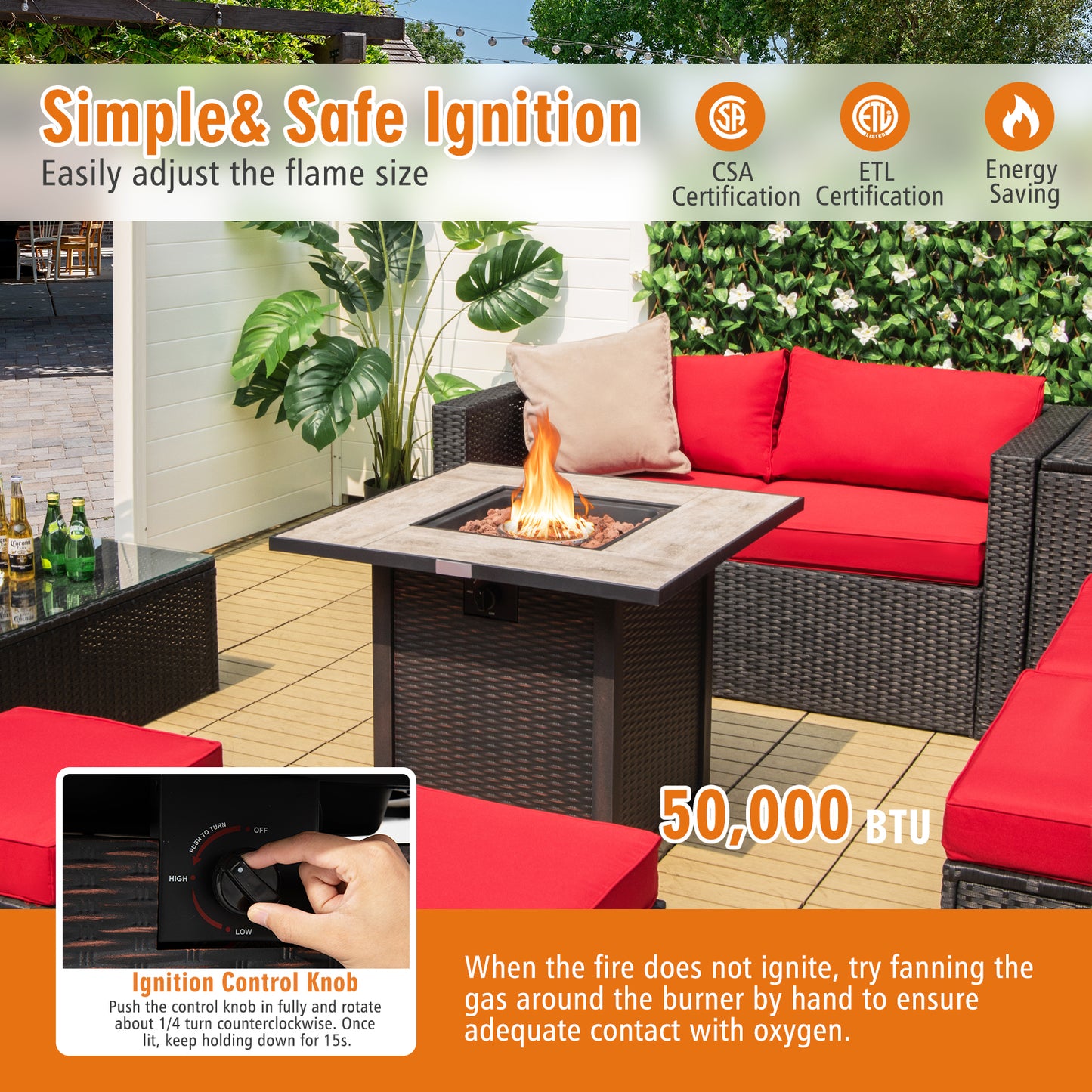 30 Inch Square Propane Gas Fire Pit Table, Ceramic Tabletop, Gray Fire Pit Tables at Gallery Canada