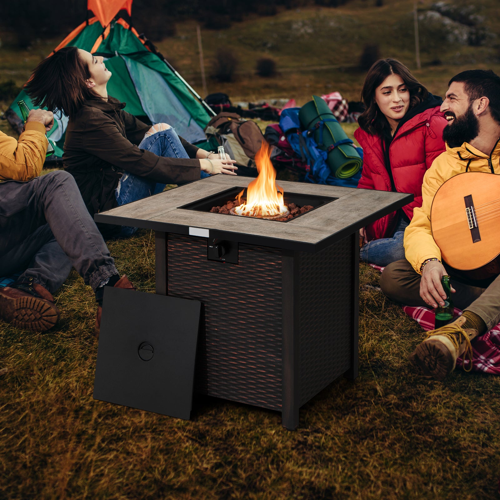 30 Inch Square Propane Gas Fire Pit Table, Ceramic Tabletop, Gray Fire Pit Tables at Gallery Canada