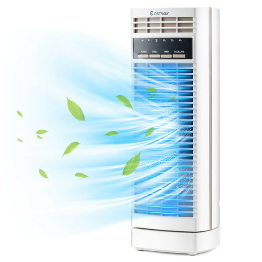 14 Inch Mini Oscillating Tower Fan, 3 Speed Timer, White Fans White at Gallery Canada