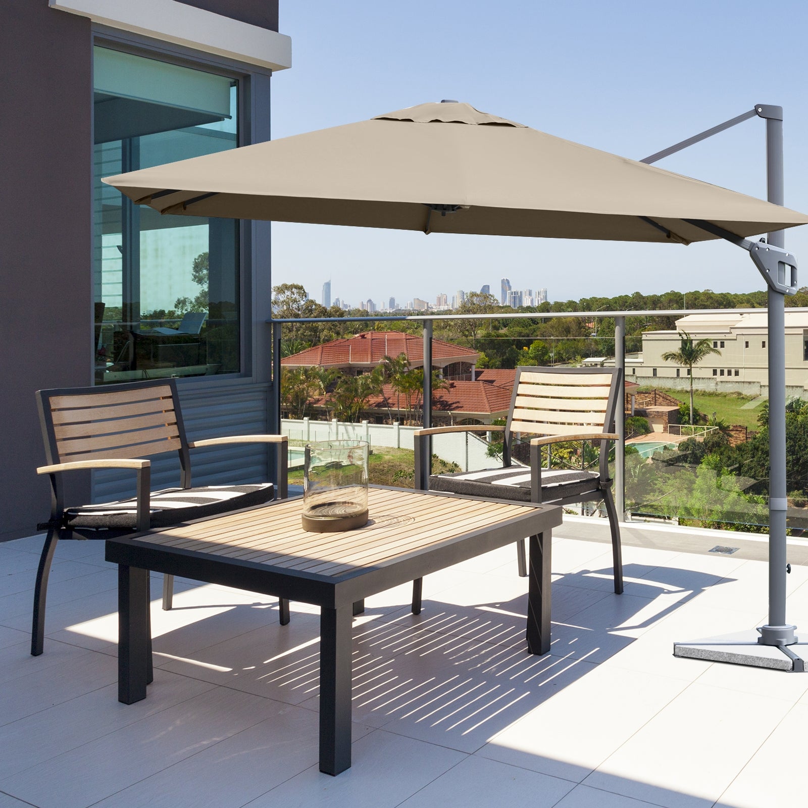 10x10 Feet Patio Cantilever Umbrella, Aluminum 360-Degree Rotation Tilt, Coffee Outdoor Umbrellas at Gallery Canada