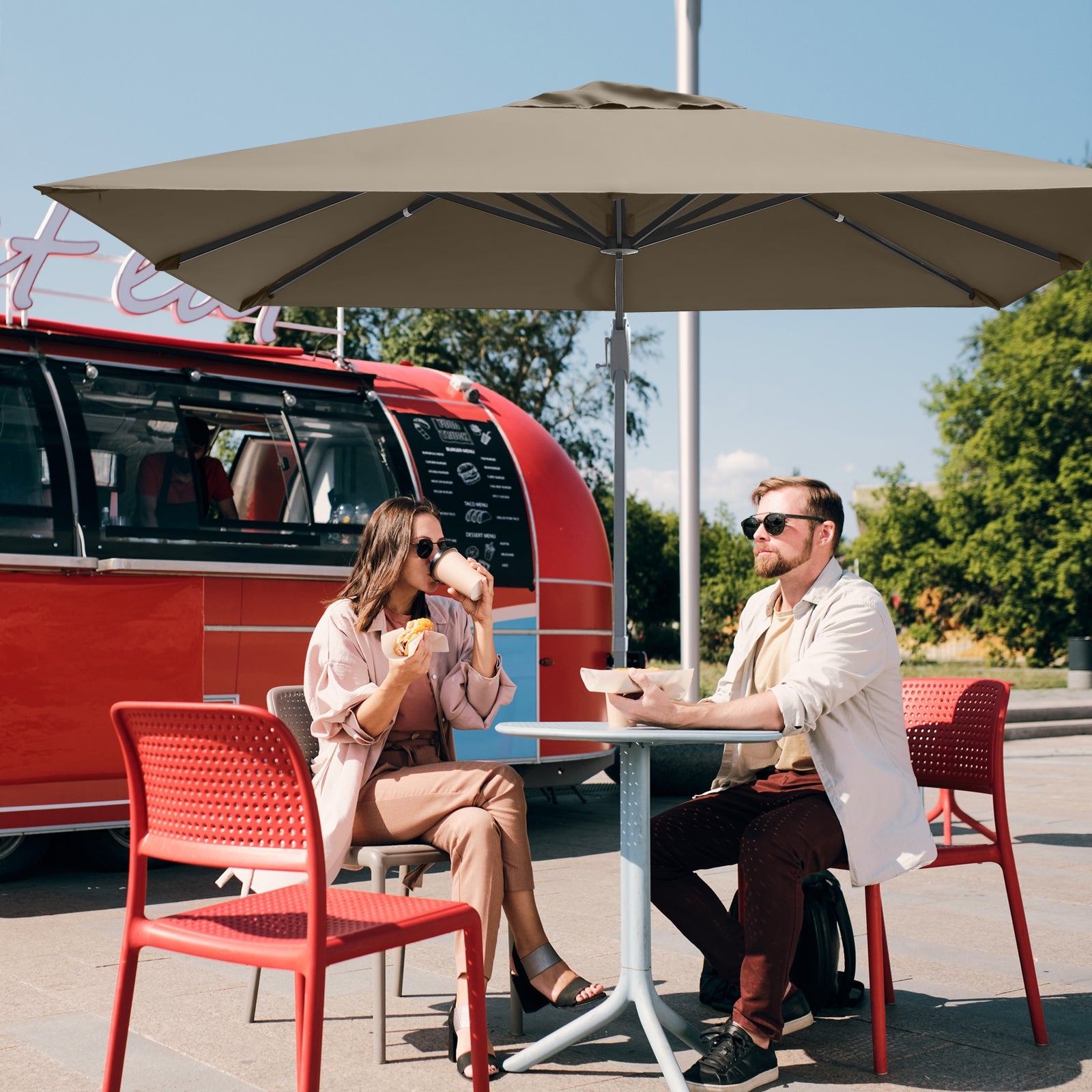 10x10 Feet Patio Cantilever Umbrella, Aluminum 360-Degree Rotation Tilt, Coffee Outdoor Umbrellas at Gallery Canada