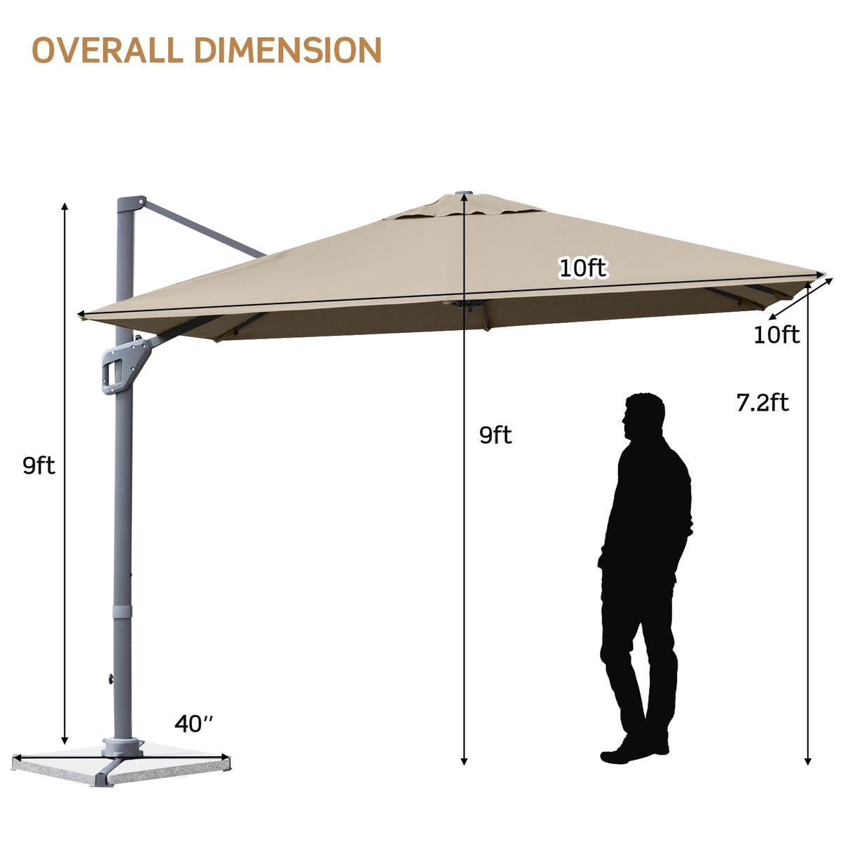 10x10 Feet Patio Cantilever Umbrella, Aluminum 360-Degree Rotation Tilt, Coffee Outdoor Umbrellas at Gallery Canada