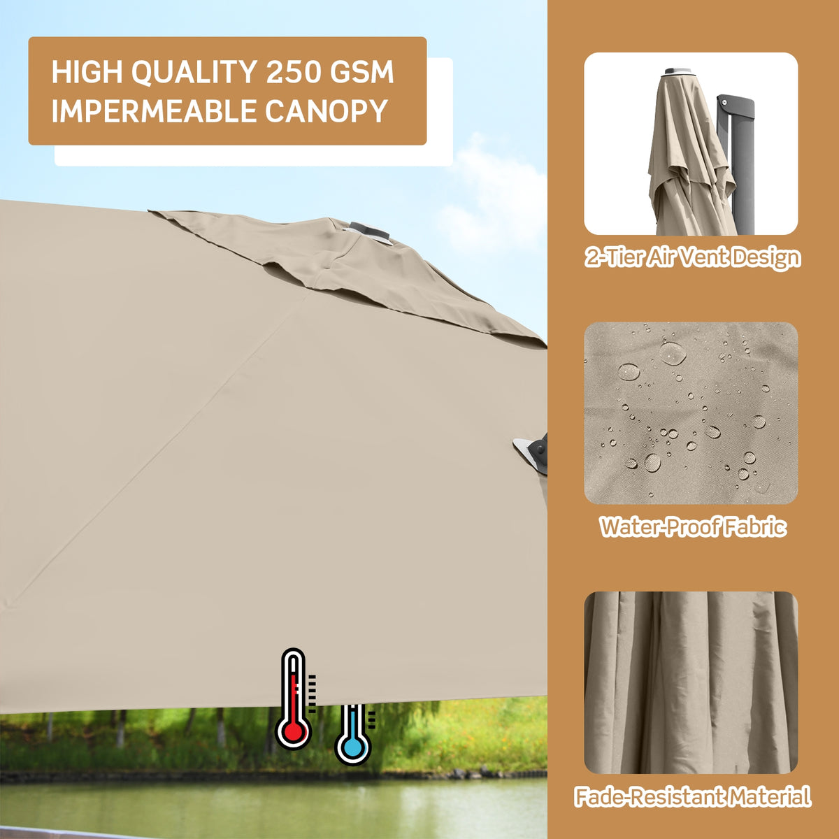 10x10 Feet Patio Cantilever Umbrella, Aluminum 360-Degree Rotation Tilt, Coffee Outdoor Umbrellas at Gallery Canada
